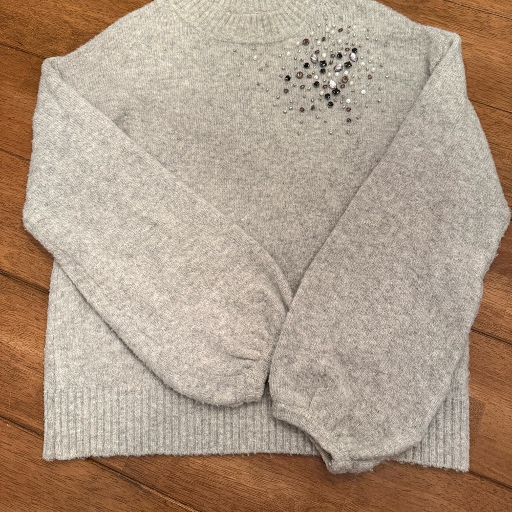 Elegant Gray Sweater with Embellishments
